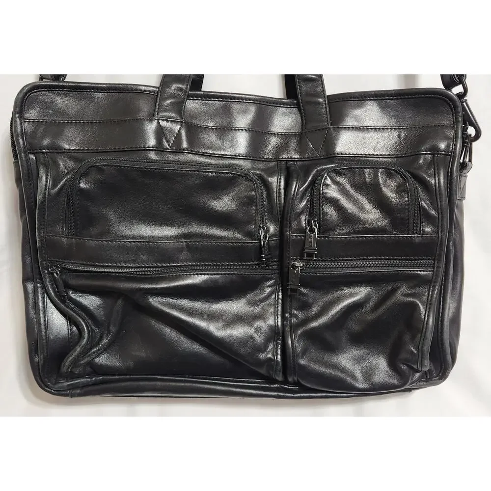 VTG TUMI Vintage Alpha Black Leather Laptop Bag Briefcase‎